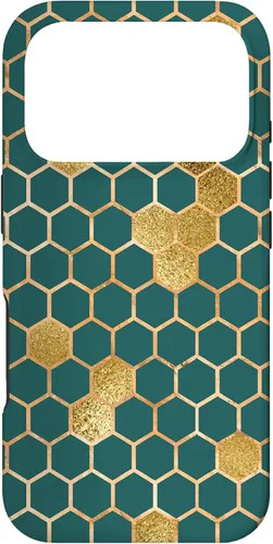 Vista 30 de Bees Honeycomb Pattern Print Honey Hexagon Bees Hive - Green Case for iPhone 17