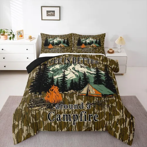 Vista 56 de Erosebridal American Flag Twin Comforter Set Army Green Camo Bedding Set for Kids Boys Girls Bear Claw Hunting Theme Bed Set Camoflage Camping