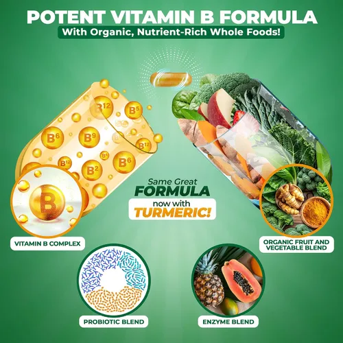 Vista 5 de Vitamina B Complex - Vitaminas B Complejo alimenticio integral, B12 Metilcobalamina, B1, B2, B3, B5, B6, B7, B9 - para estrés, energía y apoyo