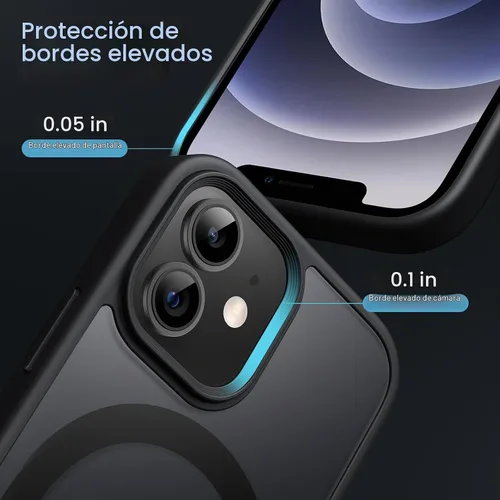 Vista 6 de JETech Funda magnética mate para iPhone 12 mini, color negro Compatible con MagSafe, parte trasera mate translúcida, protección delgada a prueba