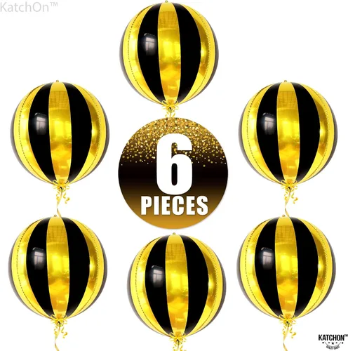 Vista 8 de KatchOn, Globos grandes negros y dorados de 22 pulgadas, paquete de 6, decoraciones de graduación negras y doradas 2026 Globos redondos de esfera