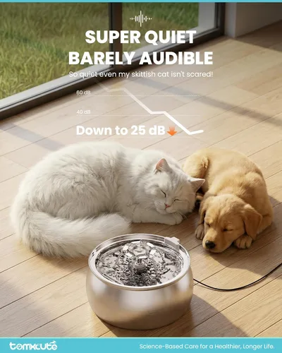Vista 3 de Tomxcute Fuente de agua para gatos de acero inoxidable, fuente para gatos Plateado