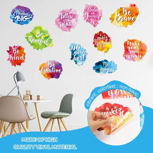 Vista 2 de Zonon 6 juegos/12 piezas inspiradoras de vuelta a la escuela, calcomanías de pared inspiradoras de acuarela con cita motivacional colorida
