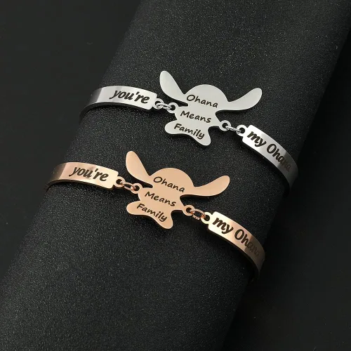Vista 4 de Ohana Means Family Stitch Collar Llavero de puntada con piedra natal de acero inoxidable Ohana, juego de joyería de regalo para mujeres, niños