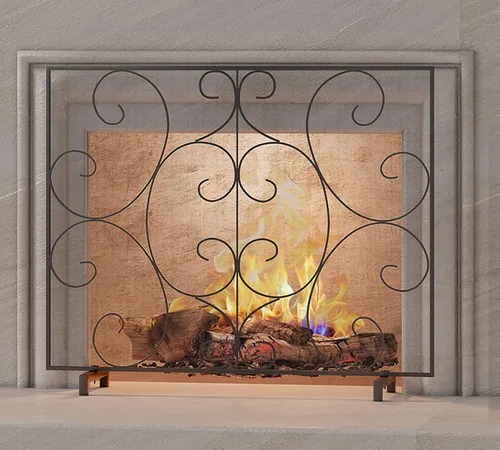 Vista 4 de Kingson - Pantalla protectora decorativa de panel único para chimenea, malla de metal resistente hecha a mano, protector contra chispas de fuego