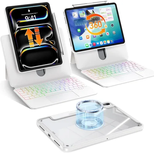 Vista 14 de Blosomeet Magnetic iPad A16 11th/10th Generation Case with Keyboard, Clear Splitfolio Detachable Cover, Up-Down Liftable, Adjustable Stand, 7