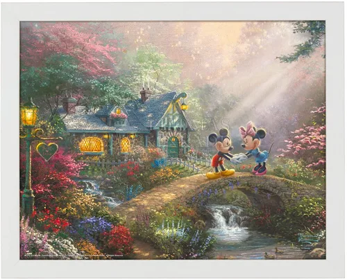 Vista 4 de Thomas Kinkade Studios Mickey and Minnie - Puente cariño de 11 x 14 pulgadas, marco negro satinado