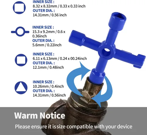 Vista 2 de Waziaqoc Llave multifuncional de 4 vías (paquete de 3), llave cruzada universal triangular de aleación de zinc/cuadrada para medidor de agua