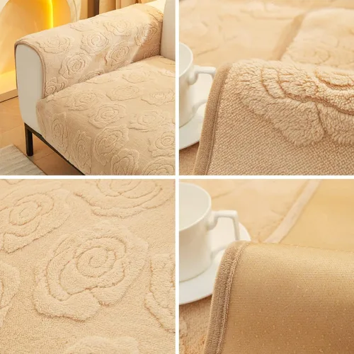 Vista 7 de vctops Funda de sofá jacquard con diseño de rosas y flores, de felpa suave, antideslizante, mullida, protector de muebles para sala de estar