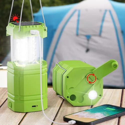 Vista 10 de Linterna solar de camping con manivela de mano de gran capacidad de 3000, linterna LED ultra brillante, portátil de 23 a 26 horas de tiempo de Negro