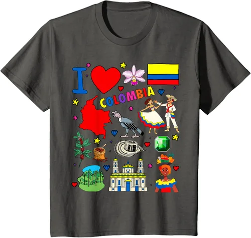 Vista 38 de Camiseta con diseño de bandera y mapa de I Love Colombia dibujada a mano