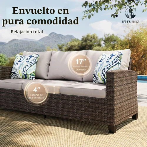 Vista 4 de HERA'S HOUSE Juego de muebles de patio con mesa para fogata de 56 pulgadas, juegos de conversación de patio al aire libre, 6 piezas de 7 asientos
