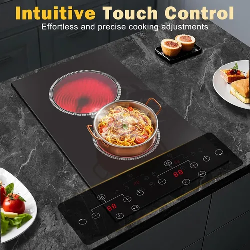 Vista 5 de Placa eléctrica de 2 quemadores, estufa eléctrica de 12 pulgadas, enchufe de 110 V Double Burner Countertop Stove 2000W, Timer, 9-Level