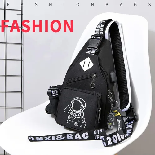 Vista 3 de Mochila bandolera para hombre, moda de anime, bolso de un solo hombro, mochila con patrón luminoso de dibujos animados, Marte (Mars), Bolso de hombro