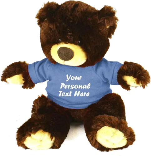 Vista 8 de Plushland Oso de peluche Noah de chocolate de 12 pulgadas, regalo personalizado, texto personalizado en la camisa, gran regalo para el día