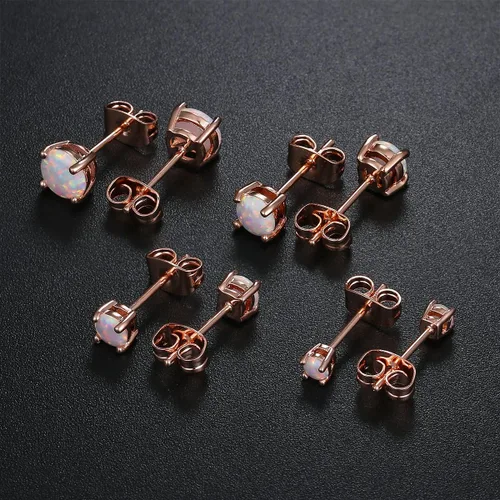 Vista 4 de GEMSME Aretes de ópalo chapados en oro rosa de 18 quilates, 0.236 in, redondos para mujer