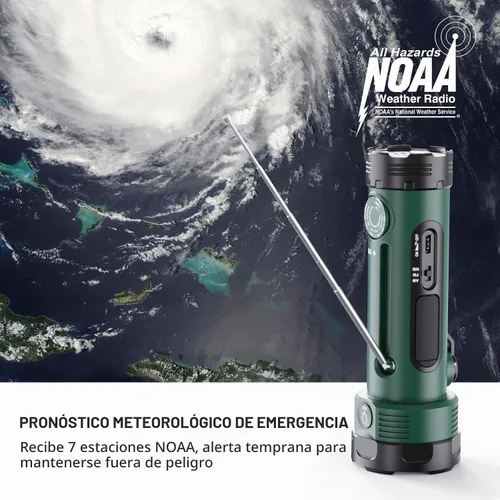 Vista 2 de ROCAM Radio meteorológica NOAA con linterna de manivela y energía