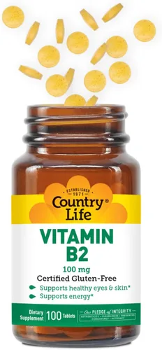 Vista 6 de Country Life Suplemento de riboflavina de 100 mg de vitamina B2 – Aumenta la producción de energía y apoya la función celular, sin gluten, vegano