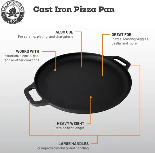 Vista 3 de Sartén para pizza de hierro fundido de 13.5 pulgadas con asas de bucle pre-sazonado