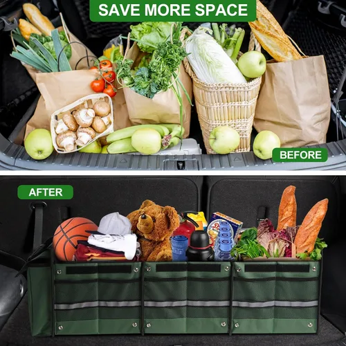Vista 8 de Juego de organizador de maletero de automóvil: organizador colgante para asiento trasero con 8 bolsas de almacenamiento y almacenamiento plegable