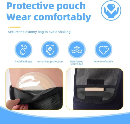 Vista 2 de Bolsa de ostomía impermeable con banda de fijación ajustable, reutilizable, universal, para estomía, suministros para ileostomía