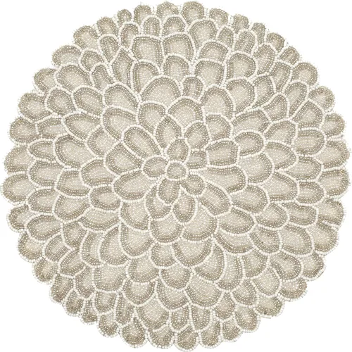 Vista 18 de 4 Piezas Manteles Individuales con Cuentas - Manteles de Mesa Redondos de Cuentas de Vidrio de 13 Pulgadas con Respaldo de Algodón - Elegantes