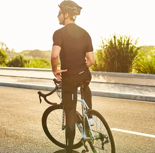 Vista 6 de Maillot de ciclismo para hombre, manga corta, cremallera completa, con 3 bolsillos traseros