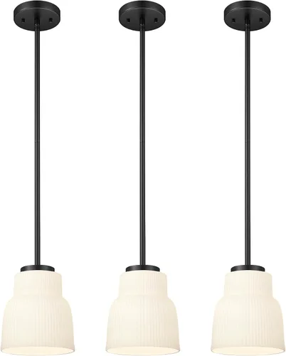 Vista 14 de FEMILA Lámpara Colgante Dorada, Accesorios de Iluminación Colgante de 4", Iluminación para Isla de Cocina, Vidrio Martilleado, Base E26, 4FY86MIL BG