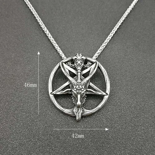 Vista 5 de Colgante gótico punk gótico para hombre con símbolo satánico Samael Lilith Baphomet de cabra con símbolo de Lucifer