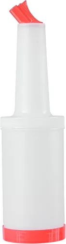 Vista 8 de Restaurantware Botella de plástico de 0.5 cuartos de galón de almacenamiento - con boquilla azul y tapa - Botella de almacenamiento de barra
