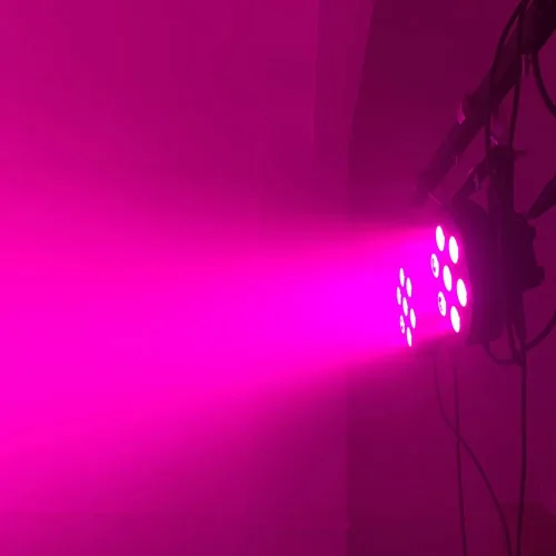 Vista 8 de Luz LED Par 7x12W de escenario con pruebas estrictas, luces LED RGBW 4en1, luces de DJ de escenario, control DMX512 activadas por sonido, luz