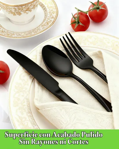 Vista 5 de Cucharas negras, juego de 16 cucharas de acero inoxidable de grado alimenticio, 6.7 pulgadas, acabado espejo y aptas para lavavajillas, nuevos Negro
