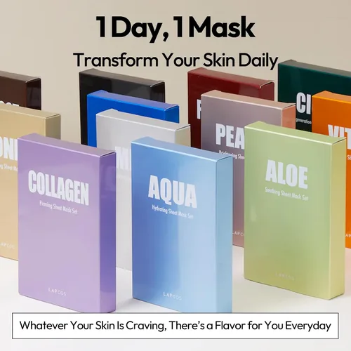 Vista 5 de LAPCOS Máscara de hojas de aloe, máscara facial diaria con pepino y gel de aloe para calmar e hidratar la piel, favorita de la belleza coreana