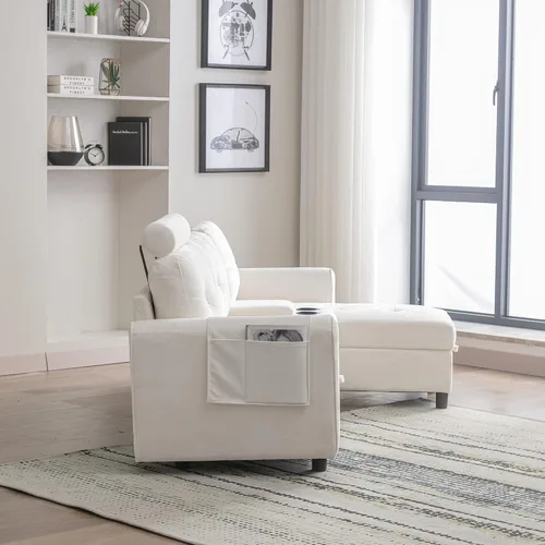 Vista 5 de Sofá seccional en forma de L, moderno sofá modular con diván de almacenamiento, sofá esquinero tapizado en forma de L con soporte para tazas