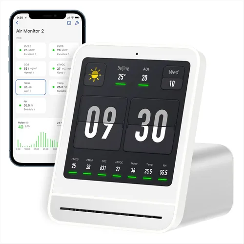 Vista 10 de Qingping Monitor de calidad del aire Gen 2, monitor de calidad del aire para interiores detecta PM2.5, CO2, PM10, ruido, temperatura y humedad