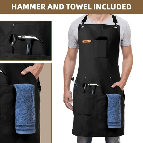 Vista 2 de Professional Work Chef Apron for Men Women, Duty Water-Resistant Cotton Canvas, Durable Adjustable, Cooking BBQ