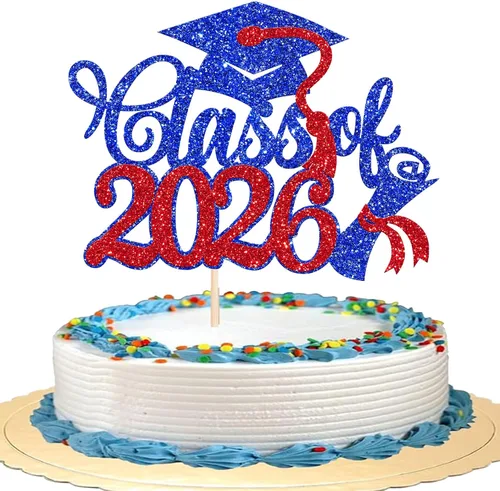 Vista 22 de Rsstarxi 1 paquete de decoración de pastel con purpurina para la clase de 2026, decoraciones de graduación 2026, tapa de felicitaciones