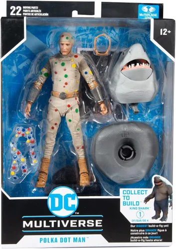 Vista 8 de McFarlane Toys DC Multiverse Polka Dot Man (The Suicide Squad) Figura de acción de 7 pulgadas con pieza de tiburón rey Build-A y accesorios