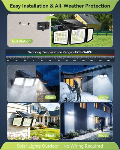 Vista 7 de Daphino - Luces solares para exteriores de 2500 lm con sensor de movimiento, luces de calle de 3 cabezales con ángulo amplio de 270°, iluminación