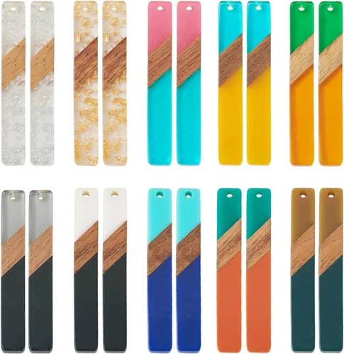 Vista 33 de Beadthoven - Abalorios de madera de resina, aretes de bricolaje para hacer dijes, colgantes de madera de resina geométrica, piezas bohemias
