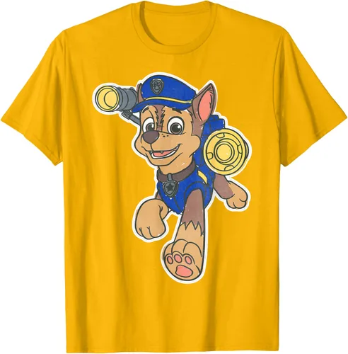 Vista 92 de Paw Patrol Chase Character Patch - Camiseta negra de manga corta con cuello redondo y ajuste clásico, talla S Negro
