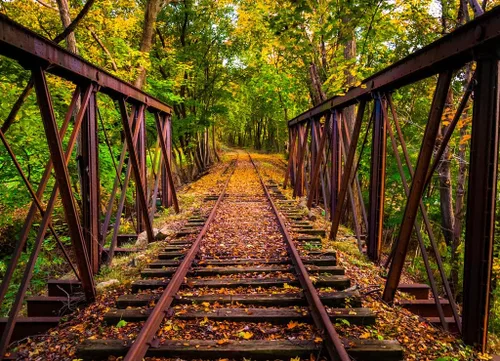 Vista 2 de Noah - Rompecabezas de vías de ferrocarril cubiertas de hojas de otoño, cerca de Stewartstown, Pensilvania, 1000 piezas