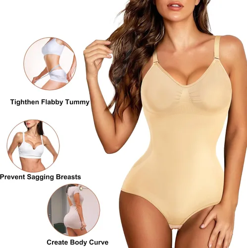 Vista 4 de Irisnaya Body sin costuras para las mujeres Shapewear Control de la barriga adelgazante cuerpo shaper cintura entrenador mono espaguetis sujetador