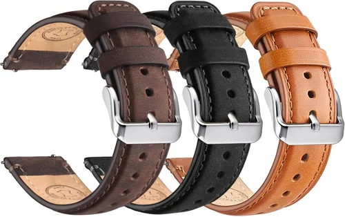 Vista 8 de Wristitani 3 Pack Leather Watch Strap, 20mm 22mm Top Genuine Leather Watch bands for Men, Quick Release Vintage Wristband