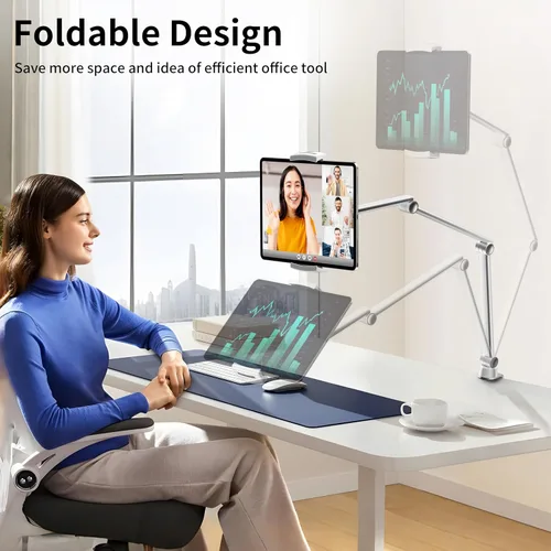 Vista 5 de LULULOOK Soporte para iPad, soporte de aleación de aluminio, ajustable para escritorio, compatible con iPad Pro 12.9, Mini, Galaxy Tabs, iPhone 16