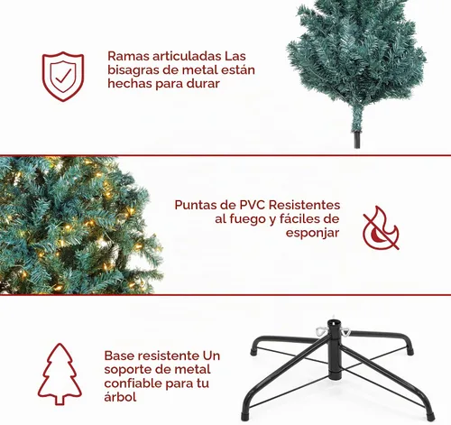 Vista 6 de Best Choice Products Árbol de Navidad de abeto azul preiluminado, decoración artificial con bisagras completas, 100 luces incandescentes blancas