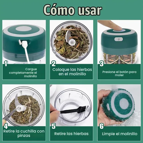 Vista 3 de beerfingo Molinillo eléctrico de hierbas – Molinillo grande de 3.5 pulgadas para moler hierbas frescas secas y especias, molinillo recargable por