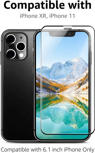 Vista 2 de Amazon Basics Protector de pantalla de vidrio templado de cobertura completa para iPhone XR/11-6.1 pulgadas, (5.63 x 2.68 pulgadas), paquete de 2