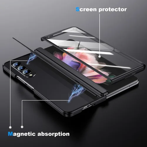 Vista 8 de Funda para Samsung Z-Fold-3: [Soporte oculto] [Carga inalámbrica] Funda delgada con protección de bisagra ligera con protector de pantalla - Funda