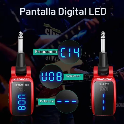 Vista 2 de Sistema inalámbrico de la guitarra, receptor recargable del transmisor de Rojo